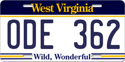 WV license plate ODE362