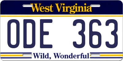 WV license plate ODE363