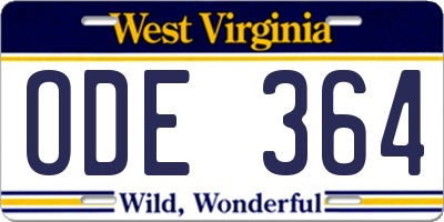 WV license plate ODE364