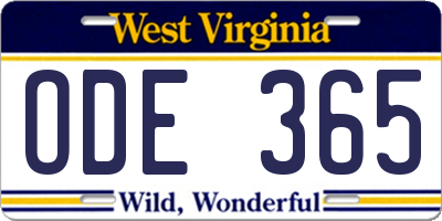 WV license plate ODE365