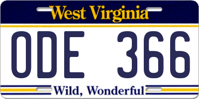 WV license plate ODE366