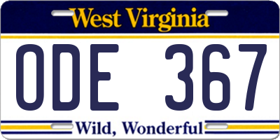 WV license plate ODE367