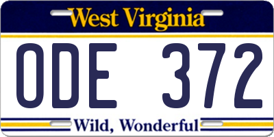 WV license plate ODE372