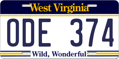 WV license plate ODE374