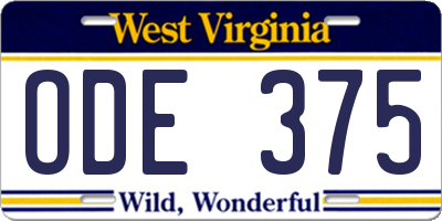 WV license plate ODE375