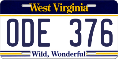 WV license plate ODE376