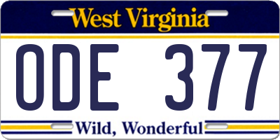 WV license plate ODE377