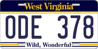 WV license plate ODE378