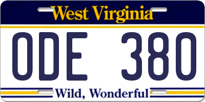 WV license plate ODE380