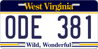 WV license plate ODE381