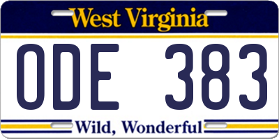 WV license plate ODE383