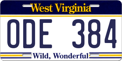 WV license plate ODE384
