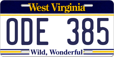 WV license plate ODE385