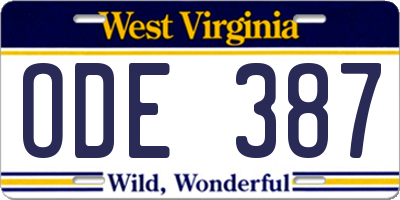 WV license plate ODE387