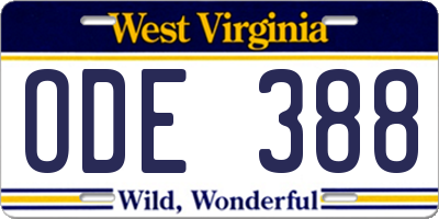 WV license plate ODE388