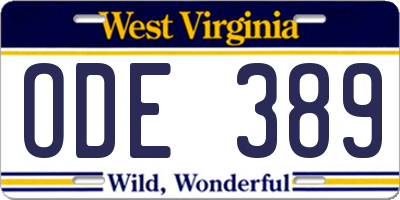 WV license plate ODE389