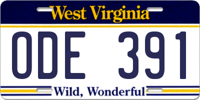 WV license plate ODE391
