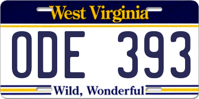 WV license plate ODE393