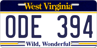 WV license plate ODE394