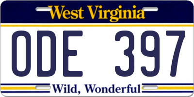 WV license plate ODE397