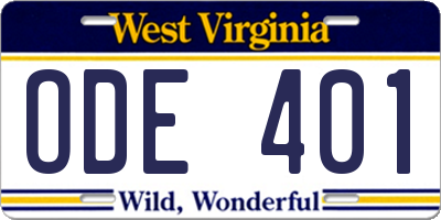 WV license plate ODE401