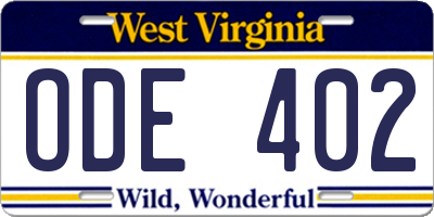WV license plate ODE402