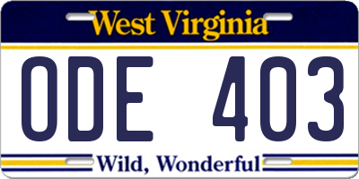 WV license plate ODE403