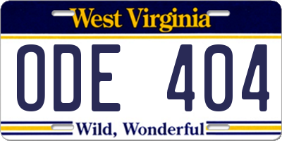WV license plate ODE404