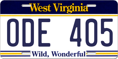 WV license plate ODE405