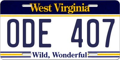 WV license plate ODE407