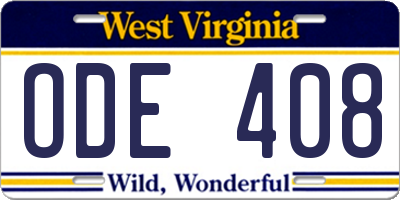 WV license plate ODE408
