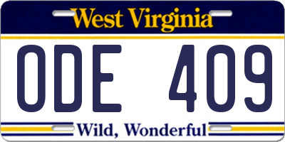 WV license plate ODE409
