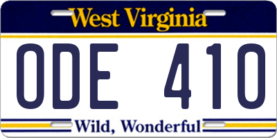 WV license plate ODE410