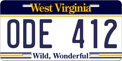 WV license plate ODE412