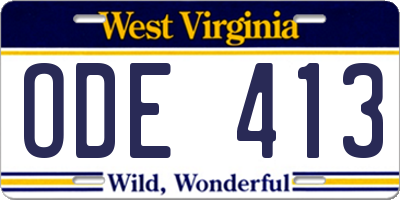 WV license plate ODE413