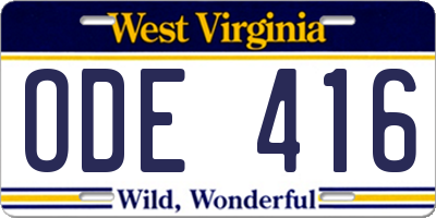 WV license plate ODE416