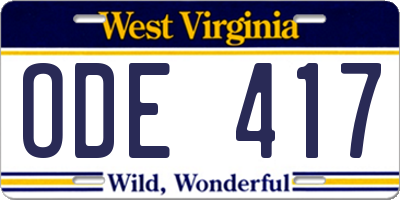 WV license plate ODE417