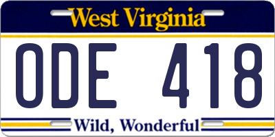 WV license plate ODE418