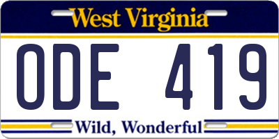 WV license plate ODE419