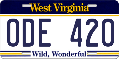 WV license plate ODE420