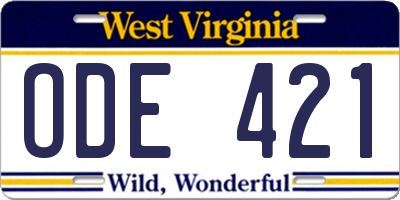 WV license plate ODE421