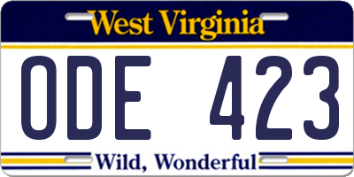 WV license plate ODE423
