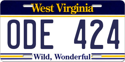 WV license plate ODE424