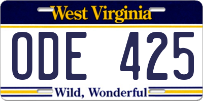 WV license plate ODE425