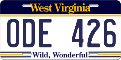 WV license plate ODE426