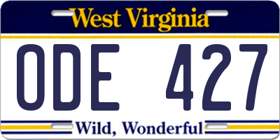 WV license plate ODE427