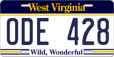 WV license plate ODE428