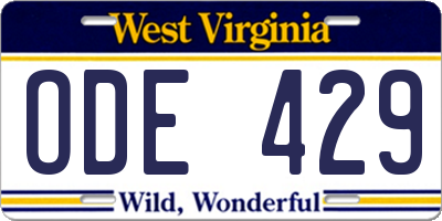 WV license plate ODE429