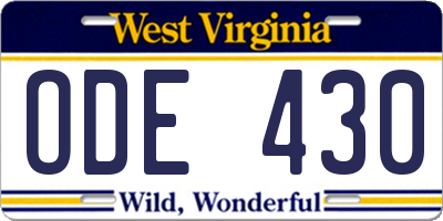 WV license plate ODE430