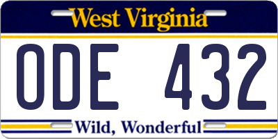 WV license plate ODE432